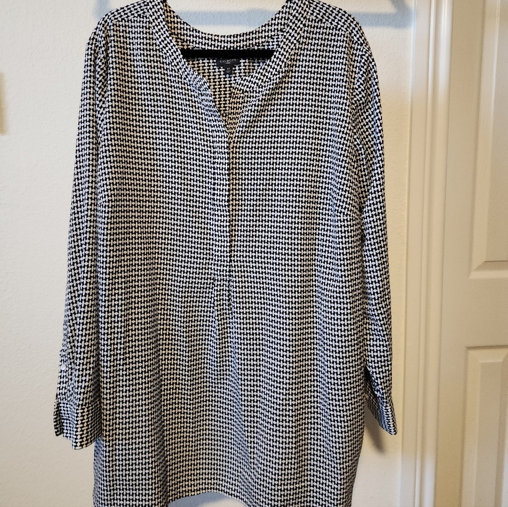 Talbots Black and White Houndstooth Blouse